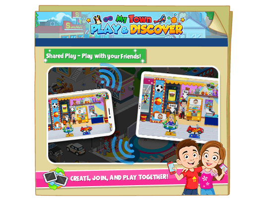 New My Town Play & Discover Shared Play button